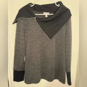 SCAPA Lauren Perre Gray Waffle Knit Pullover Asymmetric Zip Collar Womens Sz M